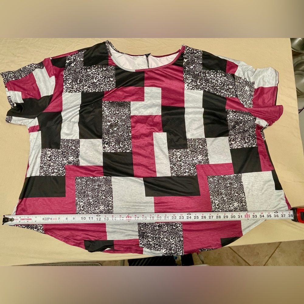 SheIn Geometric Print Knit Tunic Blouse, Round Neck, Plus 7X
